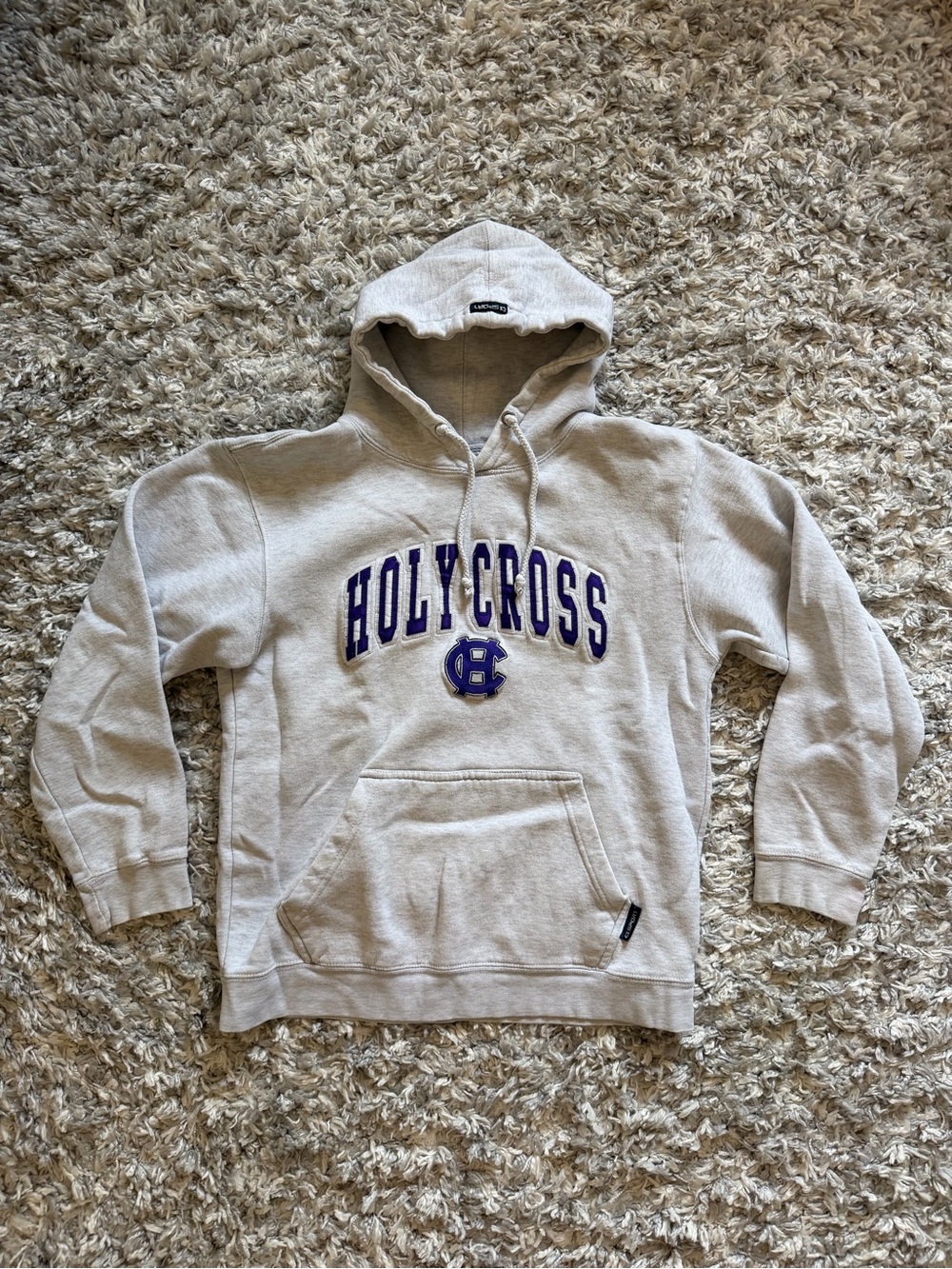 Holy Cross Grey Pullover Hoodie with Purple Logo
